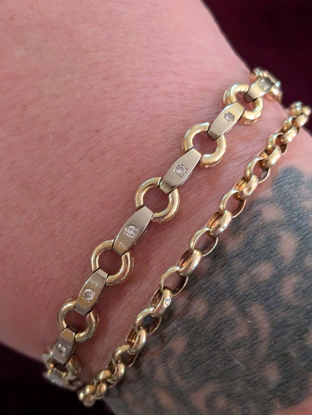 Custom Made 14k Yellow and White Gold Diamond Fancy Link Tennis Bracelet